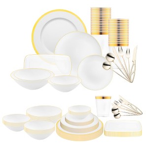 Smarty Had a Party White w/ Gold Moonlight Round Plastic Wedding Value Set - 1 of 4