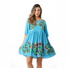 Riviera Sun Rayon Crepe Short Dress with Multicolored Embroidery (Turquoise, Large) - 2 of 4