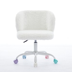 ChicFurnit Task and Office Chairs Faux Alpaca Upholstered Office Chair Swivel Chair Ergonomic Chair for Home Office, White, 21.5"*22.5"*31.9" - 1 of 4