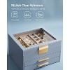 Jewelry Box Organizer with Glass Lid, 3-Layer Jewelry Storage, with 2 Drawers, Modern Style, Smoky Blue and Gold Color - 4 of 4