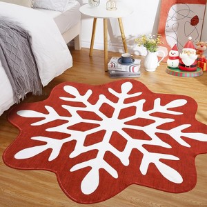 TackView Christmas Round Rugs, Washable Rug for Living Room Snowflake Cilcle Kids Rug Non Slip Bedroom Rugs for Office Nursery - 1 of 4