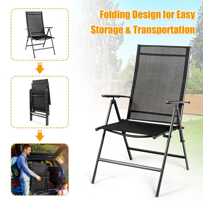 Costway 4PCS Patio Folding Dining Chair Recliner Adjustable Black, 5 of 10