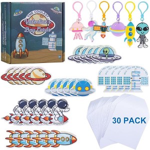 Keychain Valentine Space Keychain 30 pcs Valentine Cards Kid Classroom Gifts Party Favors Valentine Day Gift Set - 1 of 4