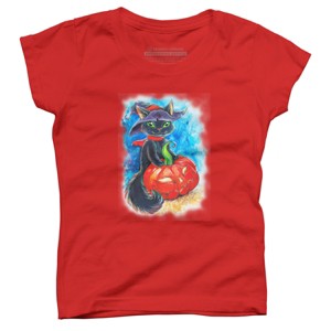 Girl's Design By Humans halloween. the witch cat By POLINART T-Shirt - 1 of 4