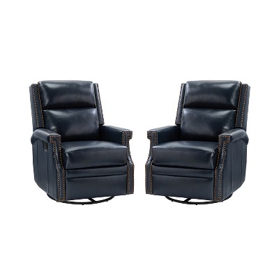 Favonius Genuine Leather Swivel Rocker Recliner with Nailhead Trim for Bedroom and Living Room, Set of 2 | ARTFUL LIVING DESIGN