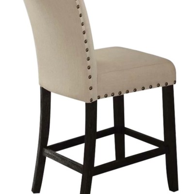 Beige Linen Upholstered Parsons Side Chair with Metal Nailhead Trim