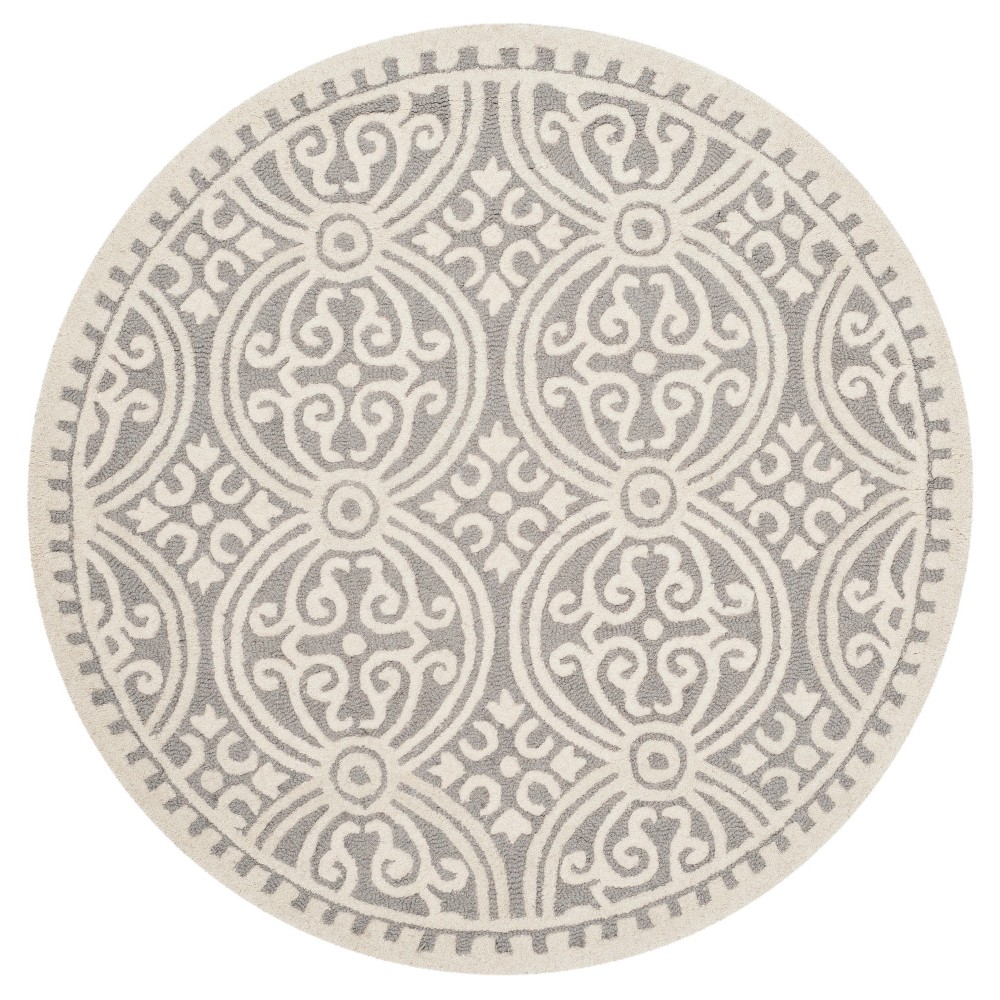 8' Round Silver/Ivory Geometric Tufted Area Rug - Safavieh