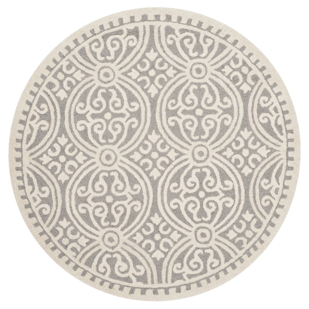 8' Round Silver/Ivory Geometric Tufted Area Rug - Safavieh