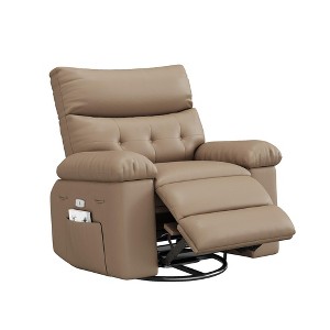 Manual Recliner Chair, 360° Swivel PU Leather Lounge Chair with Side Pocket for Living Room & Home Theater - 1 of 4
