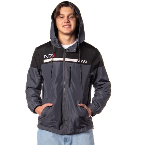 Mass Effect Men's N7 Logo Special Tactics Windbreaker Jacket With Hood (XL)