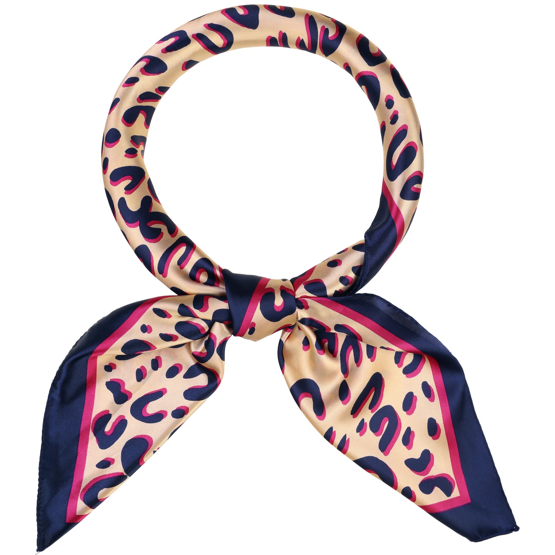 Elerevyo Women's Silk Feeling Leopard Print Scarf 90x90cm/35.4x35.4" Red Navy Blue