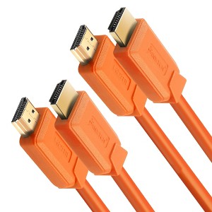 Insten 2 Pack HDMI Male to Male Cable, 2.1 Version, 8K 60Hz, 48Gbps, PVC Cable, Gold Connectors, 10ft , Orange - 1 of 4