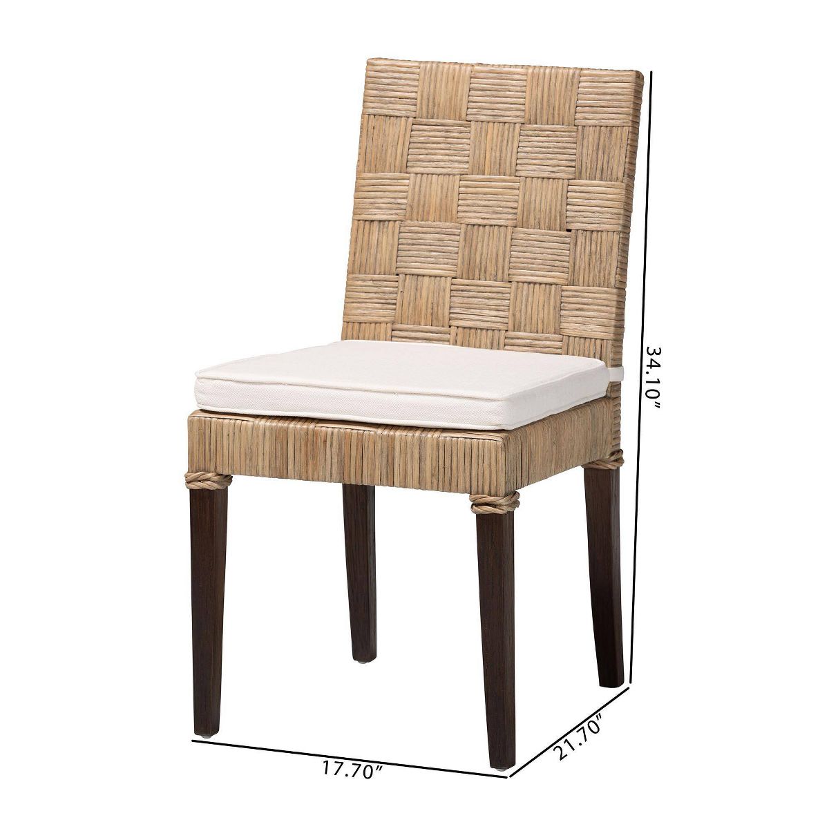 bali & pari Fatima Natural Rattan Dining Chair with Cushion Gray Taupe/Black - thumbnail 3