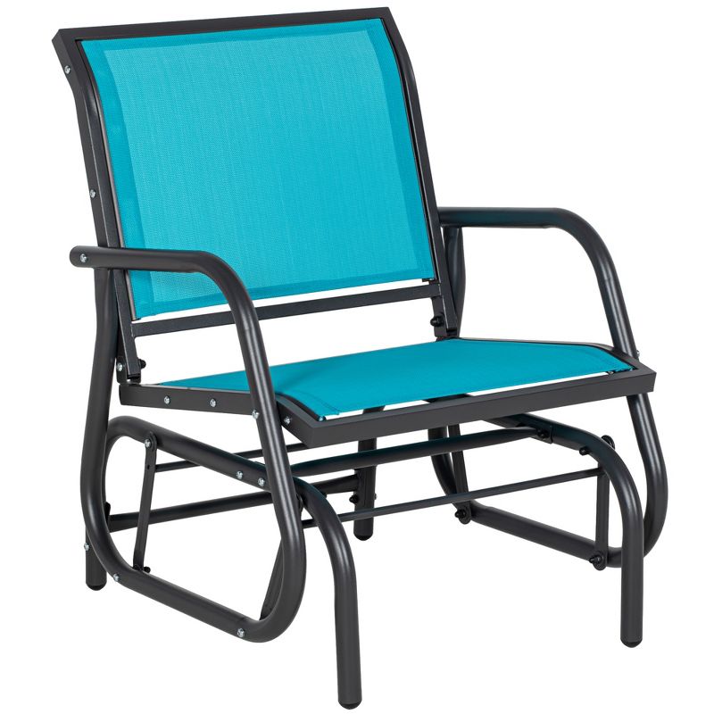 Outsunny Outdoor Glider Chair, Swing Chair with Breathable Mesh Fabric, Curved Armrests and Steel Frame for Porch, Garden, Poolside, Balcony, Blue, 1 of 7