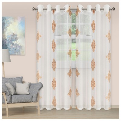 Damask Semi-Sheer 2-Piece Curtain Panel Set with Stainless Grommet Header - Blue Nile Mills