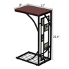 Disassembled and Assembled Single-layer C-shaped Table with Brown Density Board Tabletop, Black Powder-coated Iron Frame, Gravel Pattern Side Table - 2 of 4