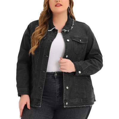 Agnes Orinda Women's Plus Size Classic Denim Frayed Washed Jean Jackets ...