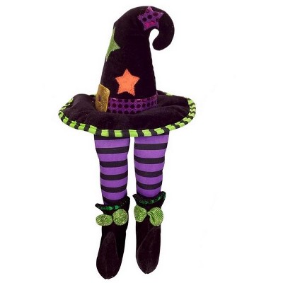 Melrose 14" Plush Witch Hat Shelf Sitter Halloween Decoration - Purple/Black