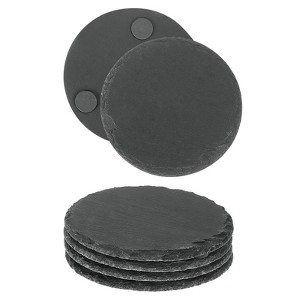 Unique Bargains Slate Non-slip Lightweight Compact Coasters Black - 1 of 4