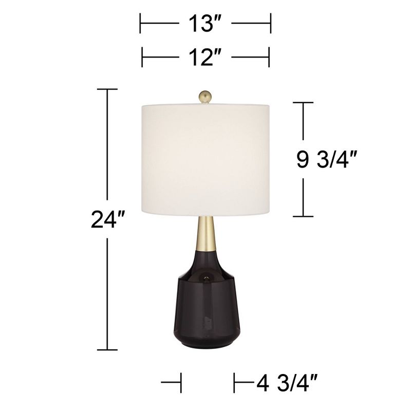 360 Lighting Cutlass Modern Table Lamps 24" High Set of 2 Black Ceramic White Fabric Drum Shade for Bedroom Living Room Bedside Nightstand Office Home, 4 of 9