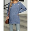 Women's Ribbed Long Sleeve T-Shirt Crew Neck Split Hem Top with Decorative Buttons Casual Top - 3 of 4