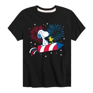 Boys' - Peanuts - Snoopy And Woodstock Fireworks Short Sleeve Graphic T-Shirt - 1 of 4