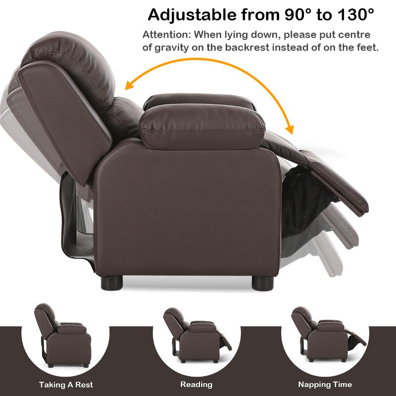 Infans Brown Deluxe Padded Kids Sofa Armchair Recliner Headrest Children w Storage Arms, 4 of 8