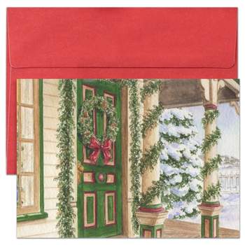 Masterpiece Studios Holiday Collection 16-Count Boxed Christmas Cards with Envelopes, 5.6" x 7.8", Greenery Welcome (963100)