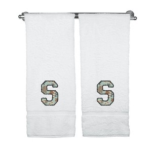 BC BARE COTTON Monogrammed Towels, Personalized Gift, Set of 2 - Embroidered Writing with Greenish Cyan - 1 of 4