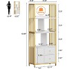 Gold Bookshelf w/ 3 Drawers & Door, 4-Tier White Gold Bookcase with Metal Frame, Floor Standing Display Storage Cabinet for Office Living Room, Gold - 2 of 4