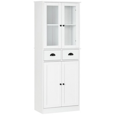 Kitchen Pantry with Hutch, Adjustable Shelves and Drawers, 4-Door Kitchen  Cupboard Storage Cabinet with Acrylic Glass Door, White 