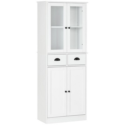 HOMCOM 63.5 Kitchen Buffet with Hutch, Pantry Storage Cabinet with 4 Shelves, Drawers, Framed Glass Doors - Grey