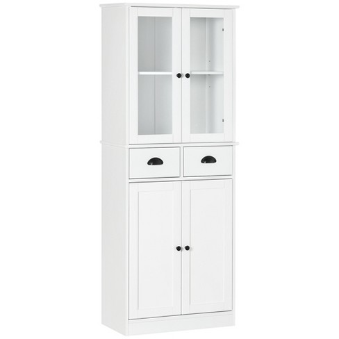 HOMCOM Freestanding Kitchen Pantry, 4-Door Buffet Cabinet with Hutch, Coffee Bar with Adjustable Shelves, White