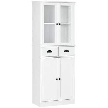 HOMCOM 61" Freestanding Kitchen Pantry, Storage Cabinet with Soft Close Doors, Adjustable Shelves, and 2 Drawers, White