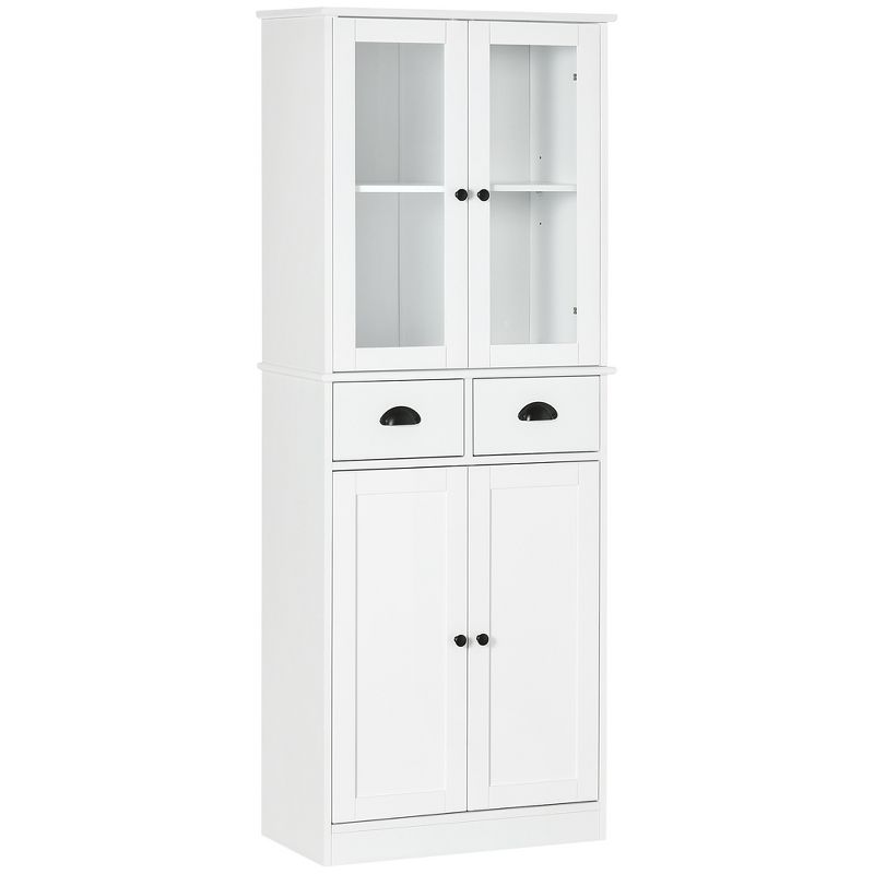 HOMCOM 61" Freestanding Kitchen Pantry, Storage Cabinet with Soft Close Doors, Adjustable Shelves, and 2 Drawers, White, 1 of 7