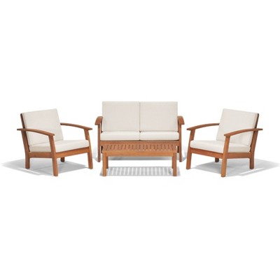 Murano 4pc Patio Eucalyptus Wood Conversation Set - White - International Home Miami