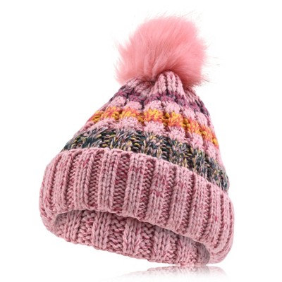 Charles Albert Women's Fur Lined Warm Fuzzy Pom Pom Beanie In Pink : Target