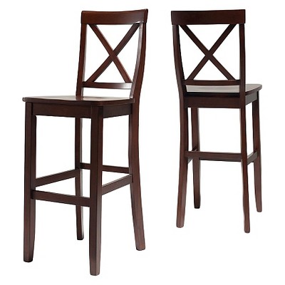 Set of 2 30-inch Mahogany X-Back Bar Stools