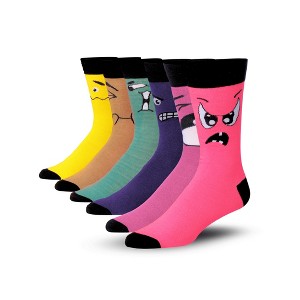 JAMES FIALLO Men's 6-Pairs Funky Spectrum Smiles Monster Faces Colorful Patterned Crew Dress Socks - 1 of 1