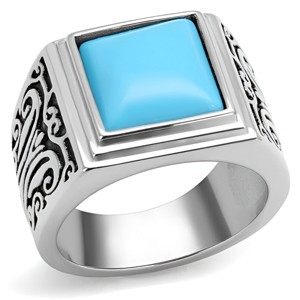 Slickblue High Polished Stainless Steel Boho Men’s Ring, Synthetic Turquoise Center, Fashion Style, Size 8-13 - 1 of 4