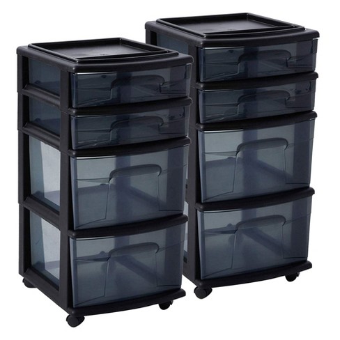 Iris 4 Drawer Storage Cart With Organizer Top Black : Target