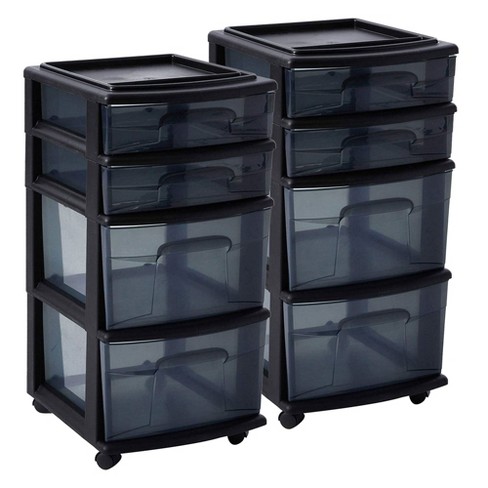 Homz Plastic 5 Clear Drawer Medium Home Organization Storage Container  Tower With 3 Large Drawers And 2 Small Drawers, Black Frame : Target