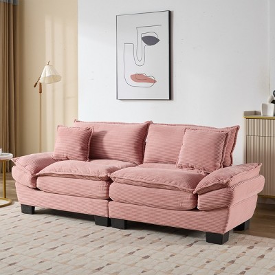 84'' Corduroy Sofa Sleeper Loveseat Couch with Pillows,Comfy Deep Seat Upholstered 2-Seater Sofa for Living Room-Maison Boucle