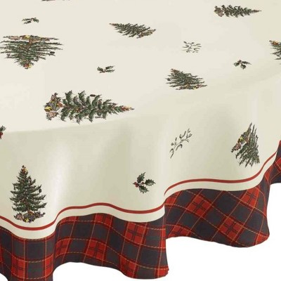 Holiday Christmas Tree Tartan Round Fabric Tablecloth