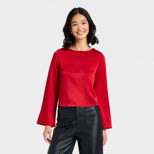 Women's Long Sleeve Satin Blouse - A New Day™ - 1 of 3