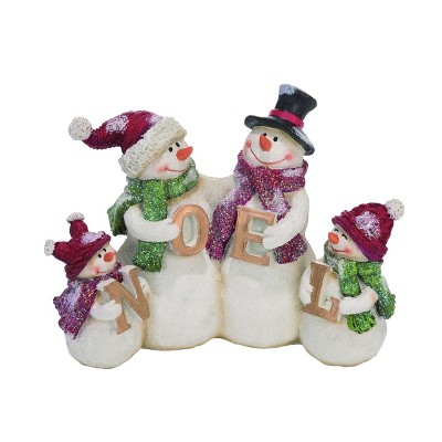 Transpac Resin 9 in. White Christmas NOEL Snowman Family Figurine