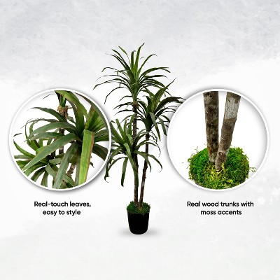 Handmade 4' Green Artificial Yucca Tree in Black Plastic Pot