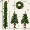 Pre-lit Xmas Tree Artificial Christmas 4-Piece Set with Garland, Wreath and Set of 2 3FT Entrance Trees X-mas with LED Lights-The Pop Home - 3 of 4