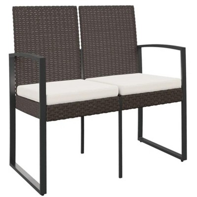 40.7"2-Seater Patio Bench with Cushions Brown PP Rattan