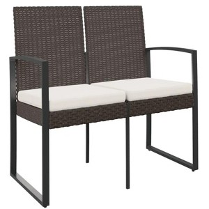 40.7"2-Seater Patio Bench with Cushions Brown PP Rattan - 1 of 4
